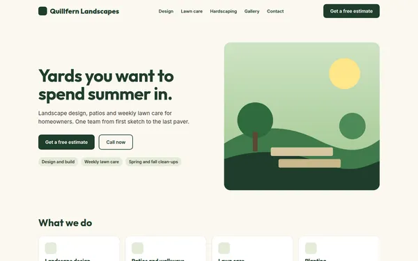 Sample homepage design for a fictional landscaping company